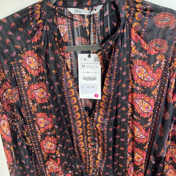 Zara Paisley Floral Print Blouson  Mini Dress size M. NWT - Picture 4 of 9